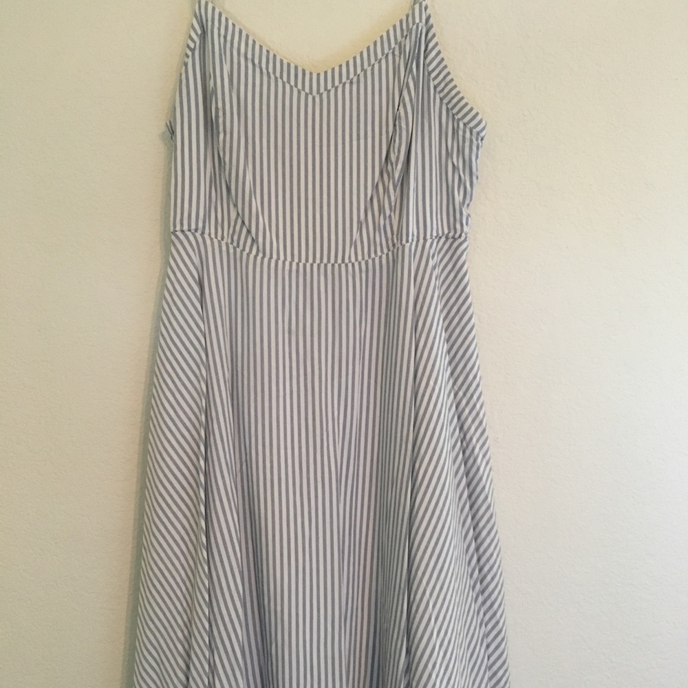 Blue and white striped dress
